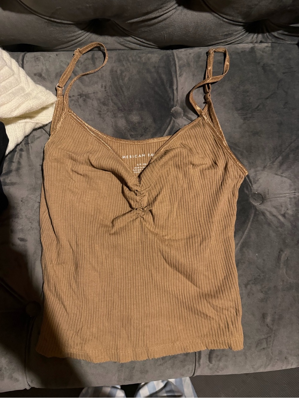 American Eagle Outfitters Brown Ribbed Cinch-Front Cami